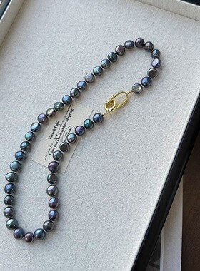 孔雀蓝气质异型珍珠项链巴洛克