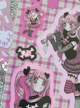 电音少女贴纸创意domi平替咕卡少女人物贴画素材韩系甜酷咕卡手帐贴纸女孩儿童古卡估盘手账手机壳装饰贴纸书