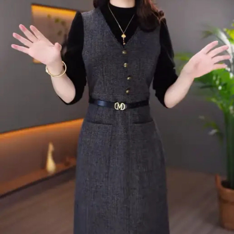 精品爆款两件套连衣裙2025秋冬新款时尚洋气轻奢减龄女装连衣裙潮