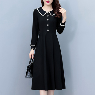 网红淑女大码女装胖mm洋气中长款修身显瘦春秋季新款长袖连衣裙子