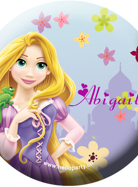 长发公主Tangled紫色蓝色名字徽章胸章纪念磁贴冰箱贴伴手回礼物