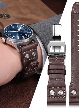 适配IWC万国大型飞行员小王子原装葡萄牙折叠扣柳钉款牛皮带21mm