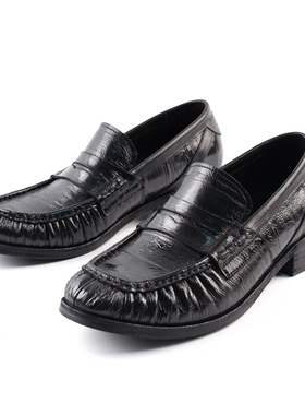 ROG RO美洲鳗鱼皮乐福鞋褶皱休闲ROW老钱新贵风肉哥男固特异皮鞋