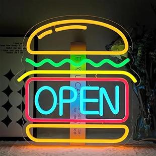 跨境ed汉堡霓虹灯hamburger背景装 饰氛围灯牌v亚克力广告造型灯