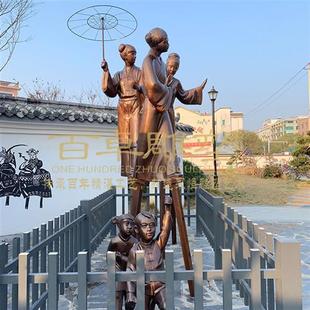 厂家定制人物铜雕锻铜铸铜雕塑园林景观铜雕踩高跷古代美女铜雕