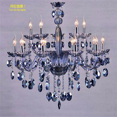 蓝色水晶吊灯欧式灯简欧客厅灯具美式卧室餐厅灯奢华大气蜡烛灯饰