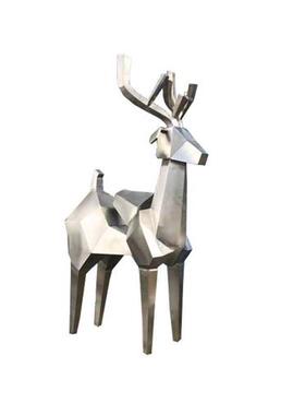 不锈钢鹿雕塑摆件园林景观切块面几何梅花鹿户外镜面麋鹿装饰定制