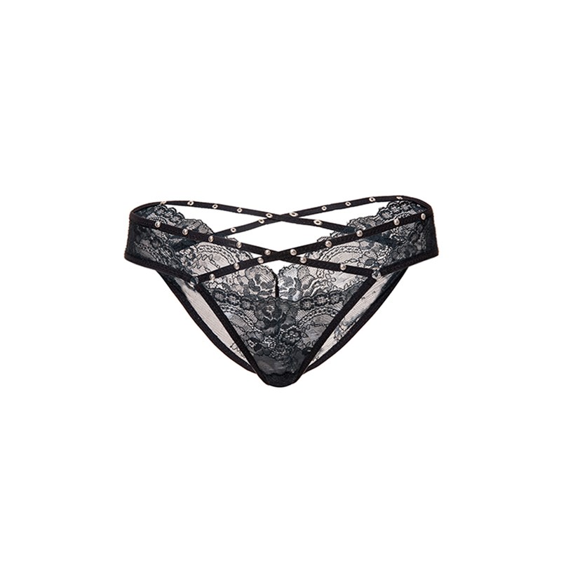 LA辣妹腰姬*原创性感w欧美风钻饰铆钉交叉性感蕾丝三角内裤
