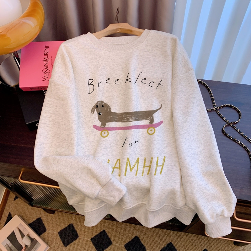 2025卫衣女秋薄款设计感印花复合银狐绒加绒加厚宽松大码圆领上衣,女装/女士精品,大码内搭,淘宝优惠券,粉丝福利购,淘宝优惠卷