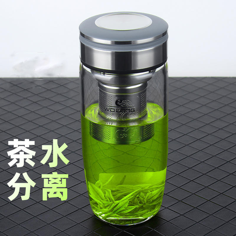 卧龙玻璃杯单层大肚鹅蛋加厚车载大容量透明水杯茶水分离泡茶杯子