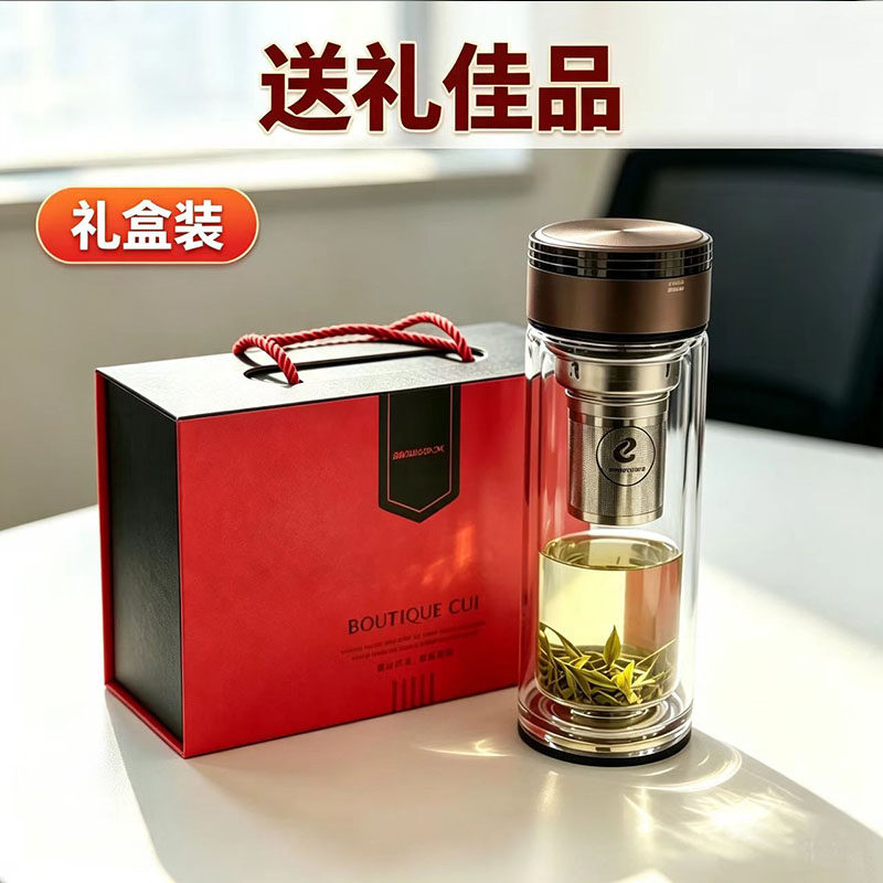 卧龙双层高硼硅玻璃杯加厚带把大泡茶杯子男女2026新款礼盒装水杯