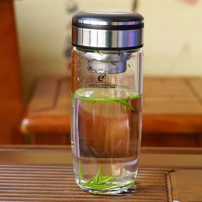 商务带盖大容量加厚便携玻璃杯