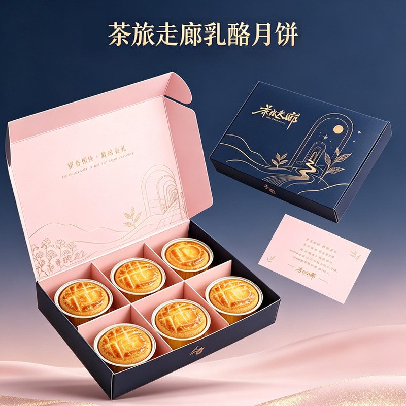 茶旅走廊乳酪月饼蓝莓桑椹凤梨香橙多口味混合礼盒款多味组合