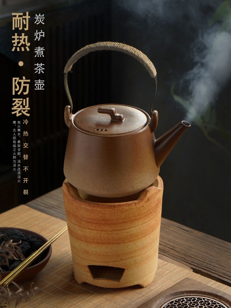 煮茶的小炉子潮州炭炉煮茶 碳炉子烧炭炉 明火煮茶器提梁壶烧水壶