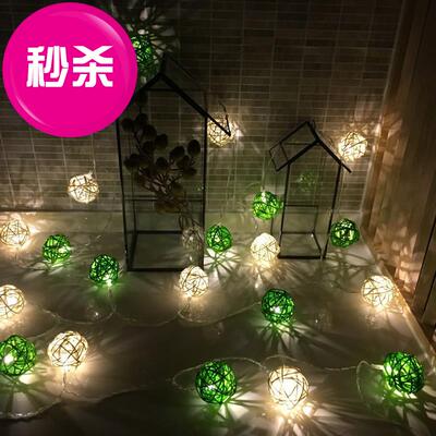 橱窗装饰灯藤球小h球挂灯圣诞节婚庆氛围迎宾白色阳台装饰品惊i.