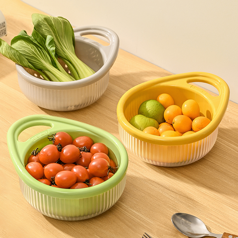 双层提手沥水篮简约款式果篮家用