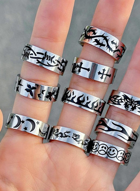 New Ins Hip-hop Punk Stainless Steel Flame Ring Vintage Got