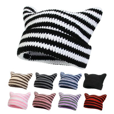 Japanese Little Devil Knitted Hat Striped Cute Hat