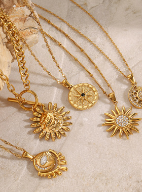 Stainless Steel Spiral Sun Flower Pendant Necklace for Women