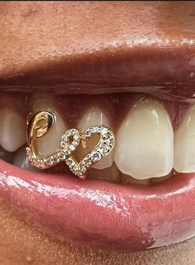 Double love heart inlaid zircon braces teeth grills tooth