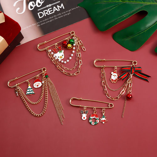 Christmas Elk Snowman Bell Brooch Clothing Accessories Pin