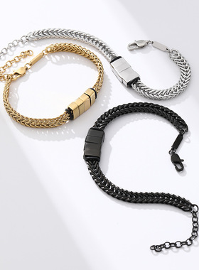 Titanium steel Cuban bracelet, men's name engraved bracelet