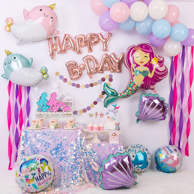 baby shower ocean theme party decoration mermaid balloon alu