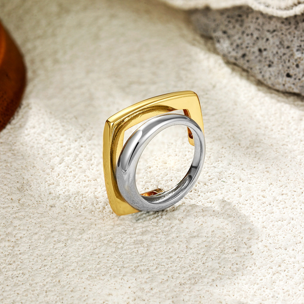 18K gold and silver dual tone irregular double layered ring