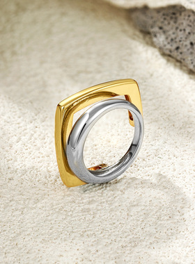 18K gold and silver dual tone irregular double layered ring