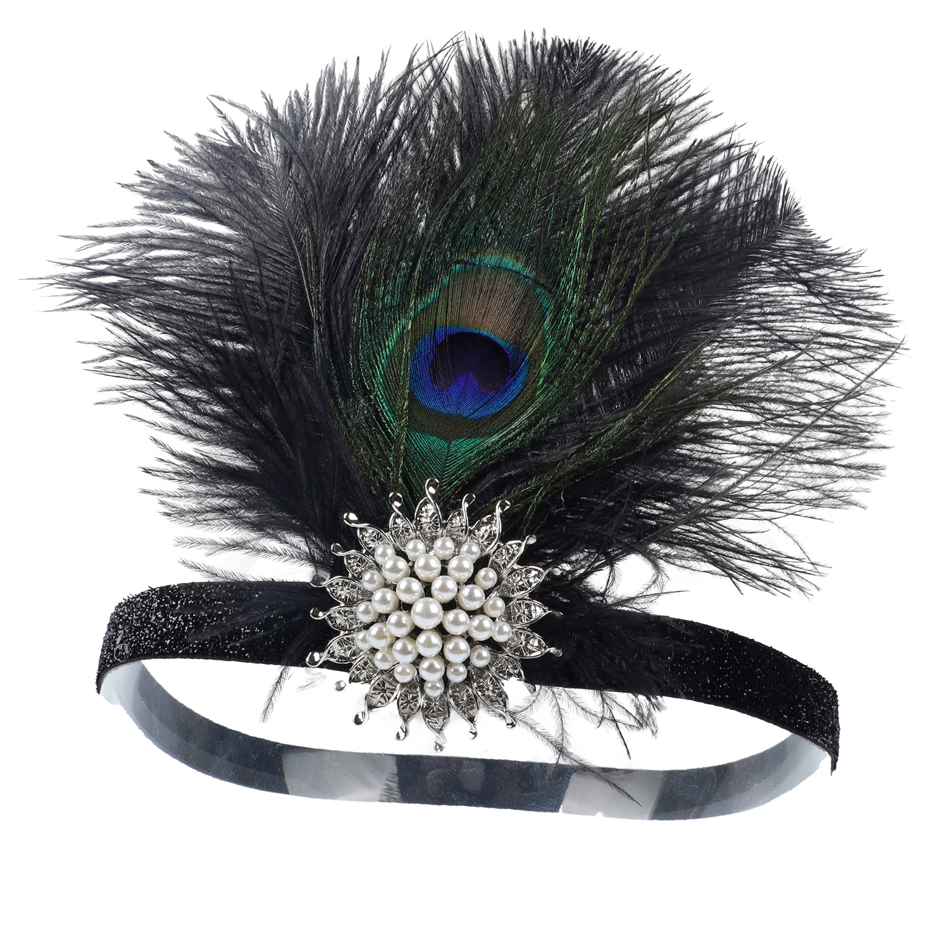 Vintage Party Headpiece Beaded Flapper Hair Feather Headband