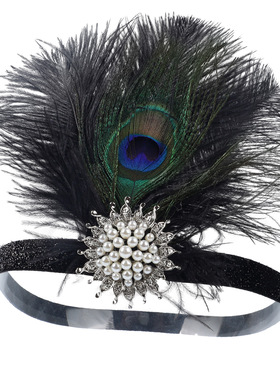 Vintage Party Headpiece Beaded Flapper Hair Feather Headband