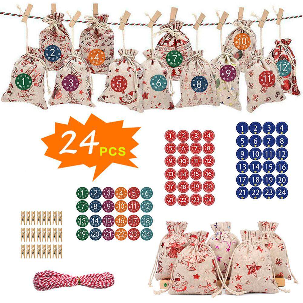 pcs christmas advent calendar countdown bag sack hanging gi