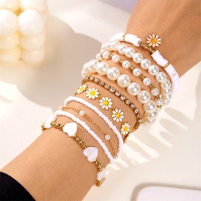 10 Pcs Vintage Bohemian Beaded Star Heart Pearl Bangles Jewe