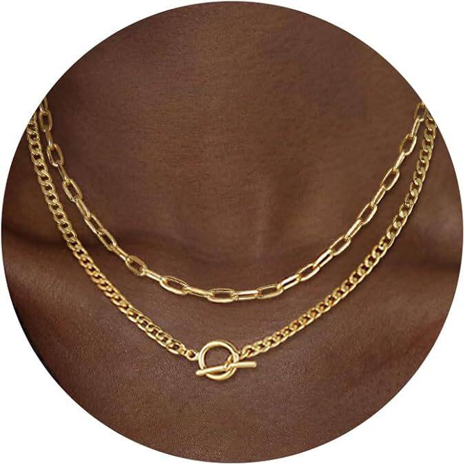 Gold Layered Necklace for Women K Gold Plated Necklace