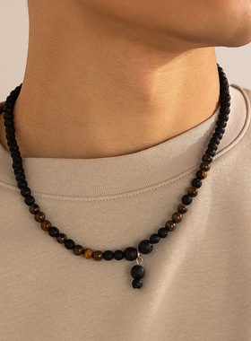 Volcanic stone beaded necklace Tiger stone spliced collarbon
