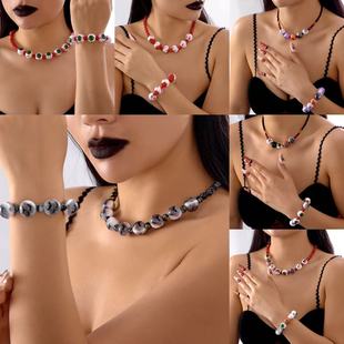 handprint blood ghost wooden necklace Halloween bead series