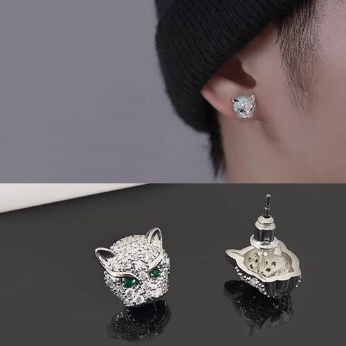 Leopard Head Men's Premium Earrings Women's Zircon