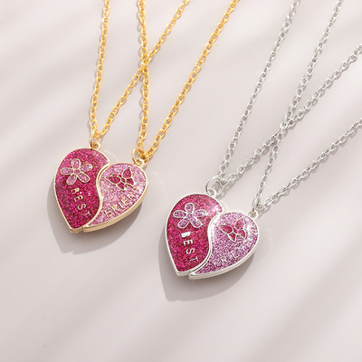 childrens magnetic necklace pink heart-shaped pend粉色爱心潮