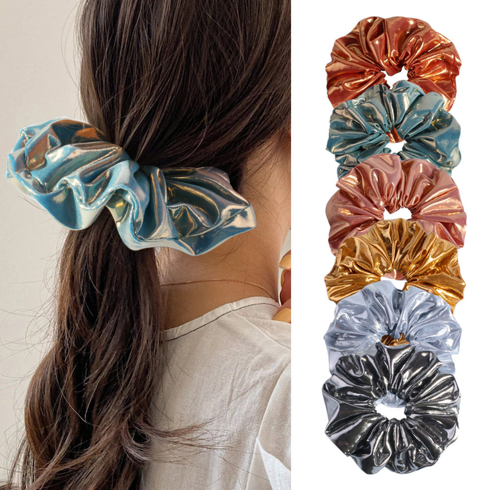 Leather fabric large large scrunchie headdress silver hair r