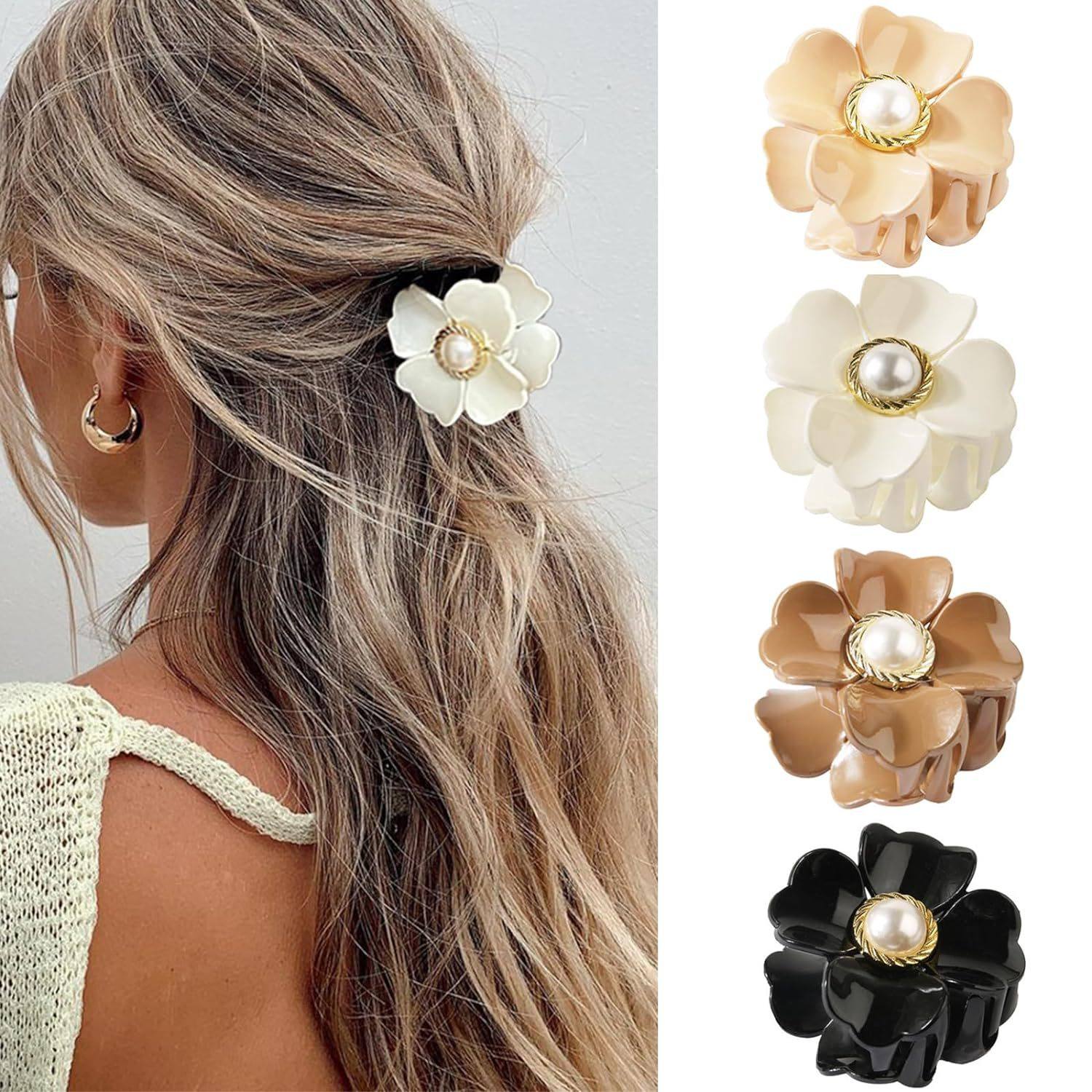 Simple flower catch clip pearl hairpin jewelry shark clip