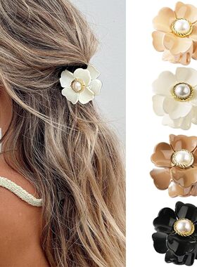 Simple flower catch clip pearl hairpin jewelry shark clip