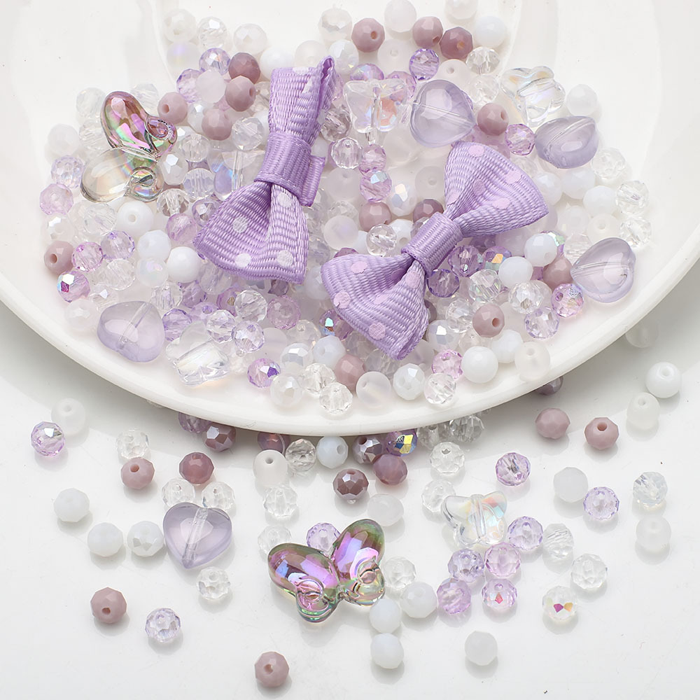 Color accessories bow set glass loose bead set diy  package