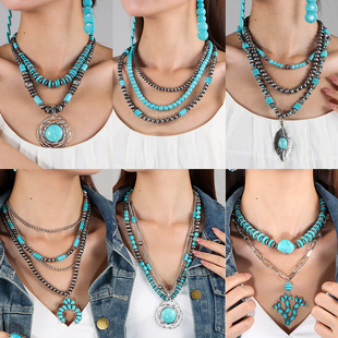 Turquoise Beaded Necklace: Bohemian Style, Suitable NK24180