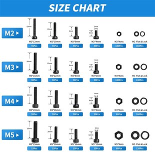 12.9级碳钢黑色柱杯螺丝螺母垫片盒装 M5B 1760pcs