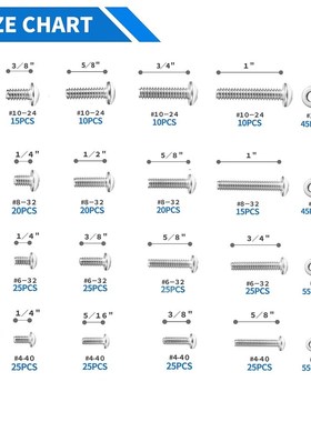 720pcs 英美304不锈钢圆头十Q字螺丝螺母垫片盒装