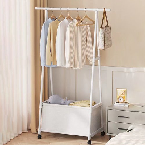 带脏衣篮三角衣帽架阳台晒衣服架子晾衣杆简易单杆式折叠挂衣架子