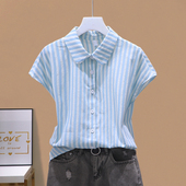 棉布衬衫 打底小衫 时尚 新款 透气条纹上衣女2026夏季 气质显瘦无袖