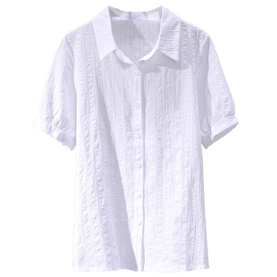 2025夏季新款韩版简约净面短袖衬衫女百搭大码女装上衣职业棉衬衣