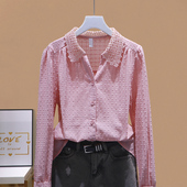 V领雪纺衫 洋气衬衫 白色长袖 2024秋时尚 蕾丝领法式 花边女小众衬衣