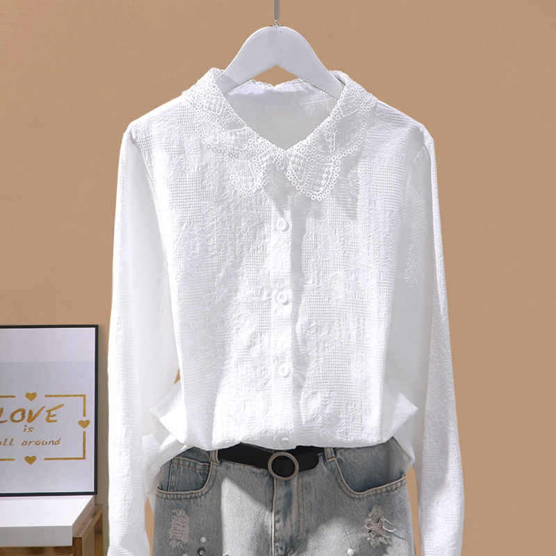 长袖棉布衬衫POLO领白色洋气小衫2025春秋新款直筒开衫拼接上衣女,女装/女士精品,衬衫,淘宝优惠券,粉丝福利购,淘宝优惠卷